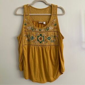 Cato Mustard Yellow Boho Cottagecore Embroidered Tank Top